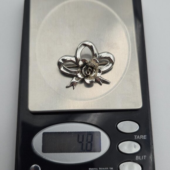 Sterling Silver Flower And Bow Pin Brooch A4300 - Picture 6 of 6